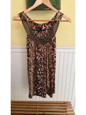Mandee Womens Chain Detail Sleeveless Animal Print vintage y2k goinf out top L